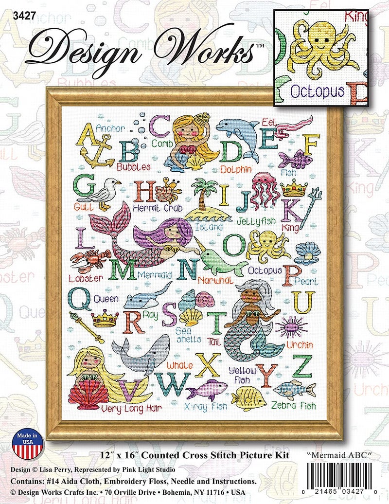 Design Works Crafts, Mermaid ABC Counted Cross Stitch Kit - Image 2